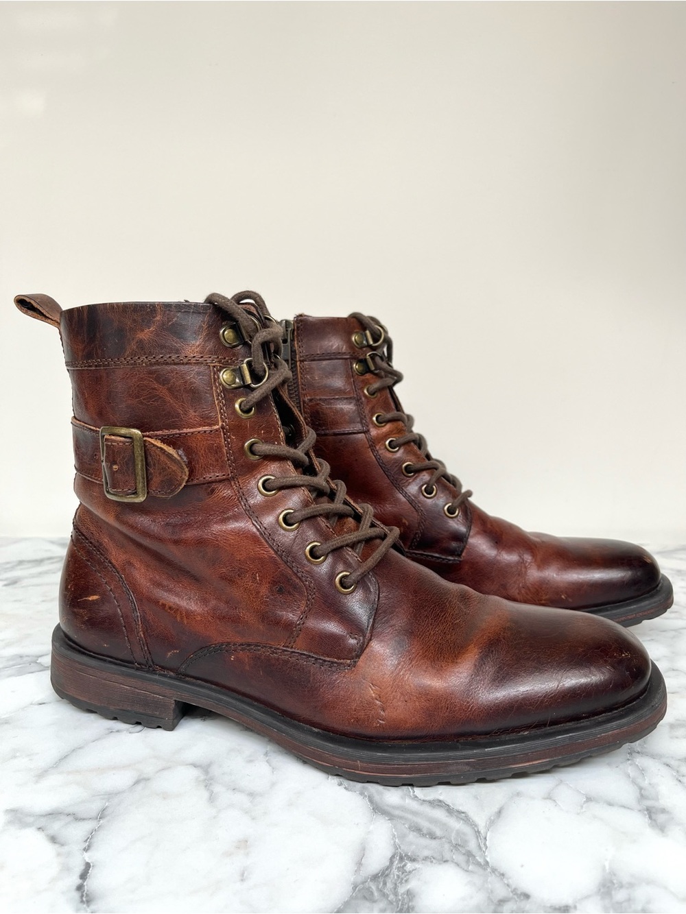 Aston Grey Brown Distressed Rockcastle 2 Combat Boot Men's Sz 8.5 Lace Up Zipper